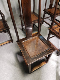 6 x Vintage Oriental Asian Chinese Brown Tallback Yokeback Side Chairs. 2 x armchair / 4 x without armrest.