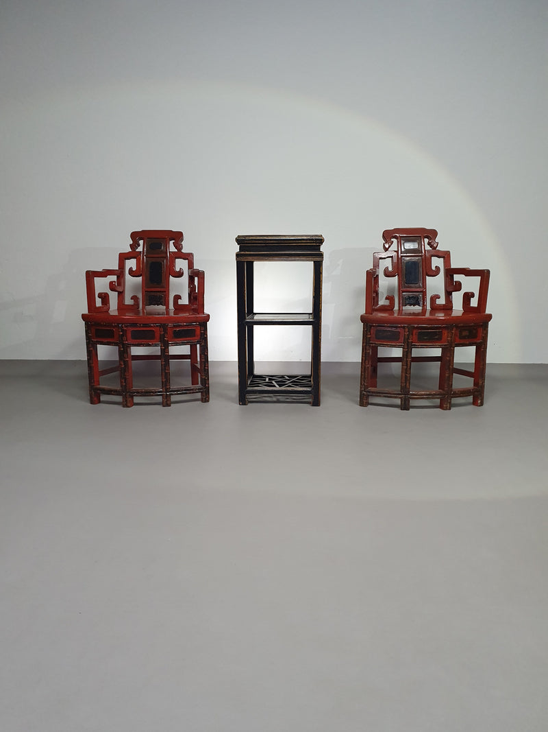French Chinoiserie altar chairs and side table