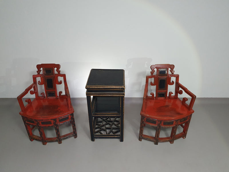French Chinoiserie altar chairs and side table