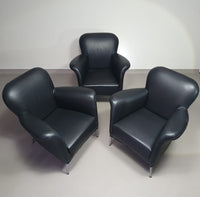 3 x rare Fauteuil/ model Turn /black leather / Bert Plantagie in mint condition.