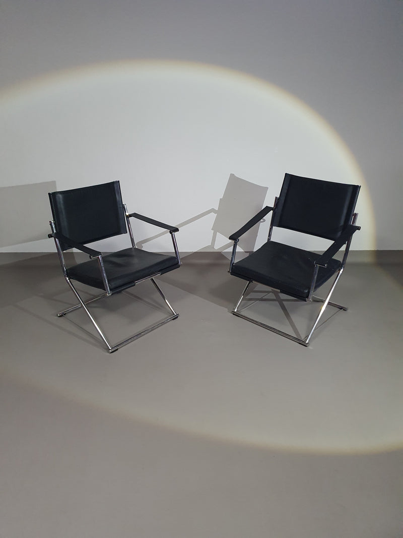 2 leather chrome folding chairs