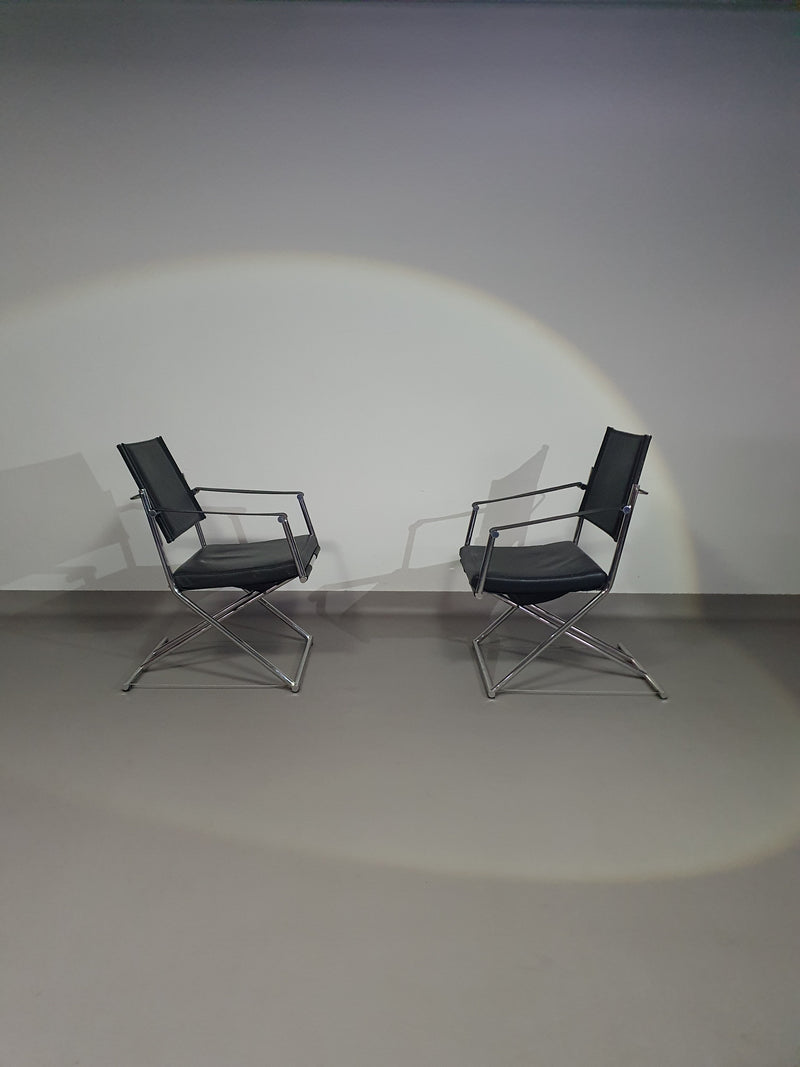 2 leather chrome folding chairs