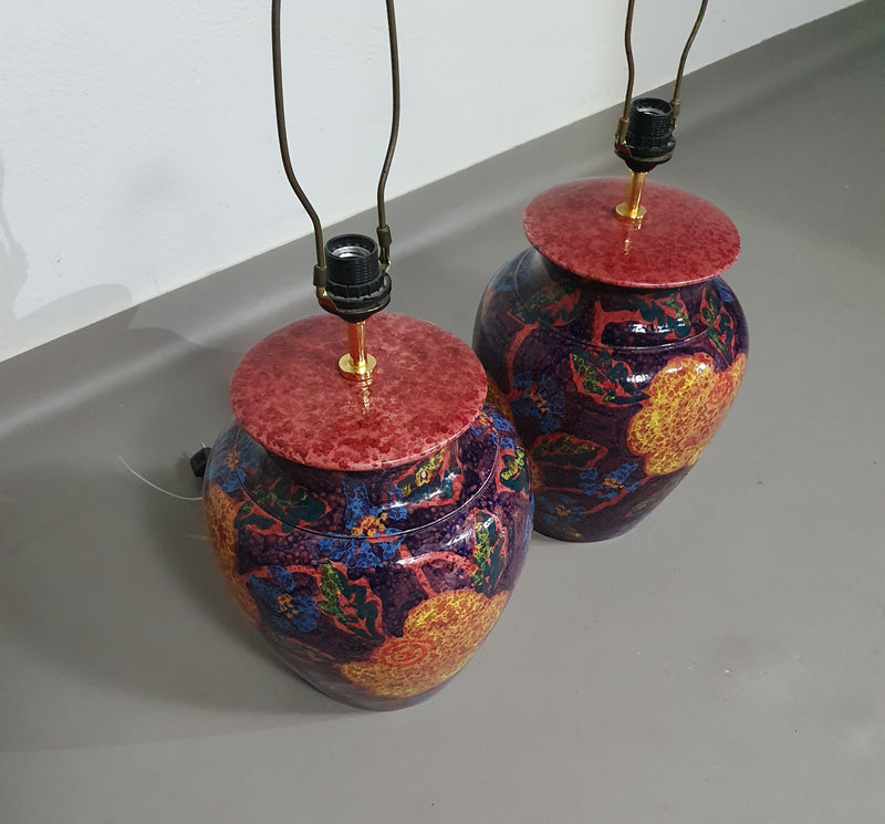 Hand - turned ceramic / glazed vase lamp holders 70s ( most likely French )
Height / vase 40 cm
Depth / 32 cm
Total height 74 cm