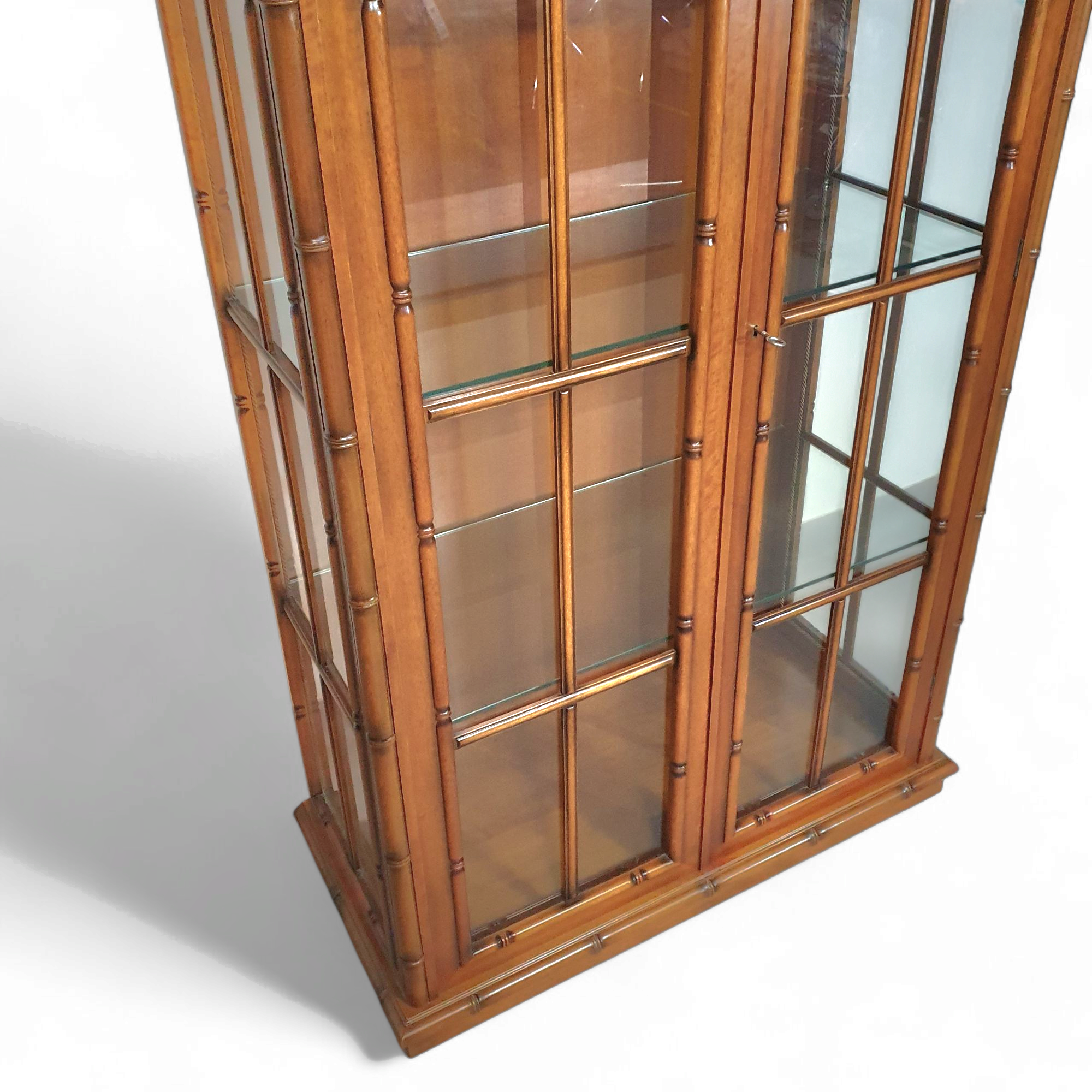 Faux bamboo cabinet by Jonathan Adler / glass layers / 1980s