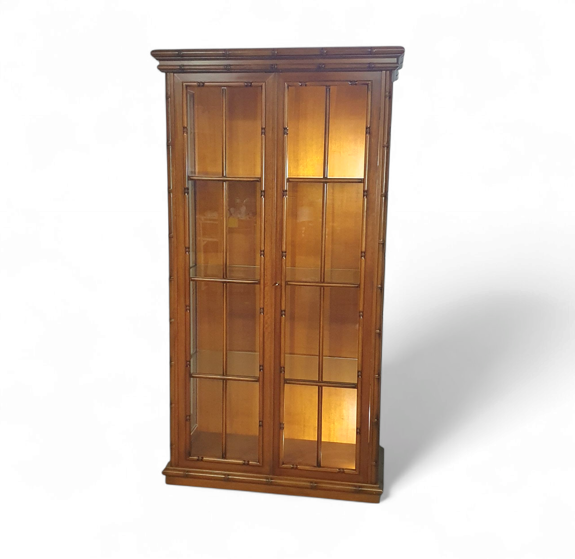 Faux bamboo cabinet by Jonathan Adler / glass layers / 1980s