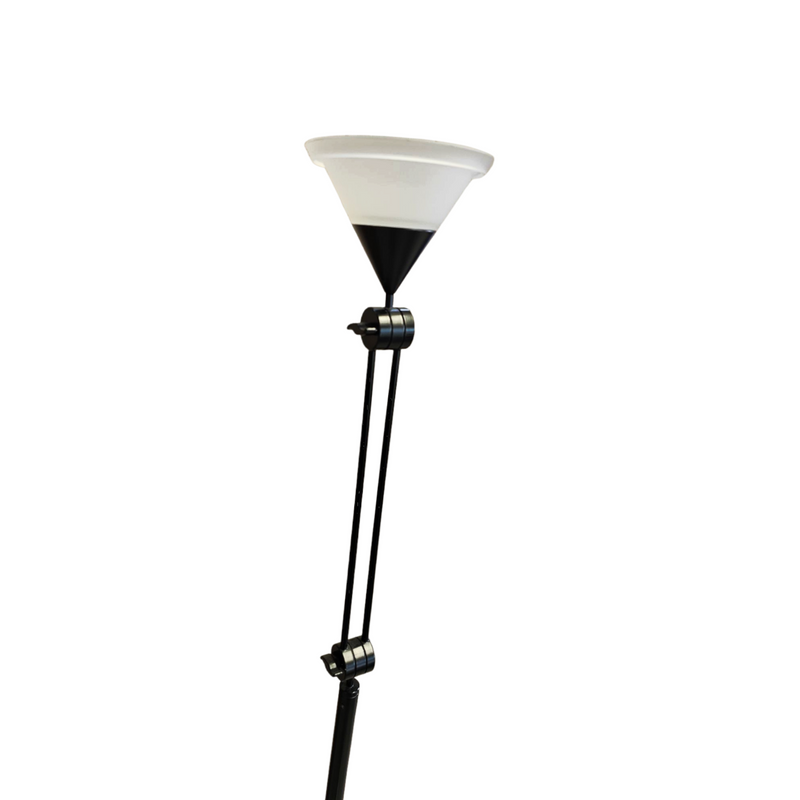 Adjustable / Conical Glass and Black Metal Floor Lamp by Tronconi, 1970s, Italy