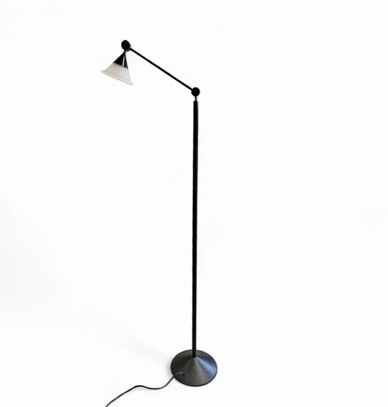 Adjustable / Conical Glass and Black Metal Floor Lamp by Tronconi, 1970s, Italy