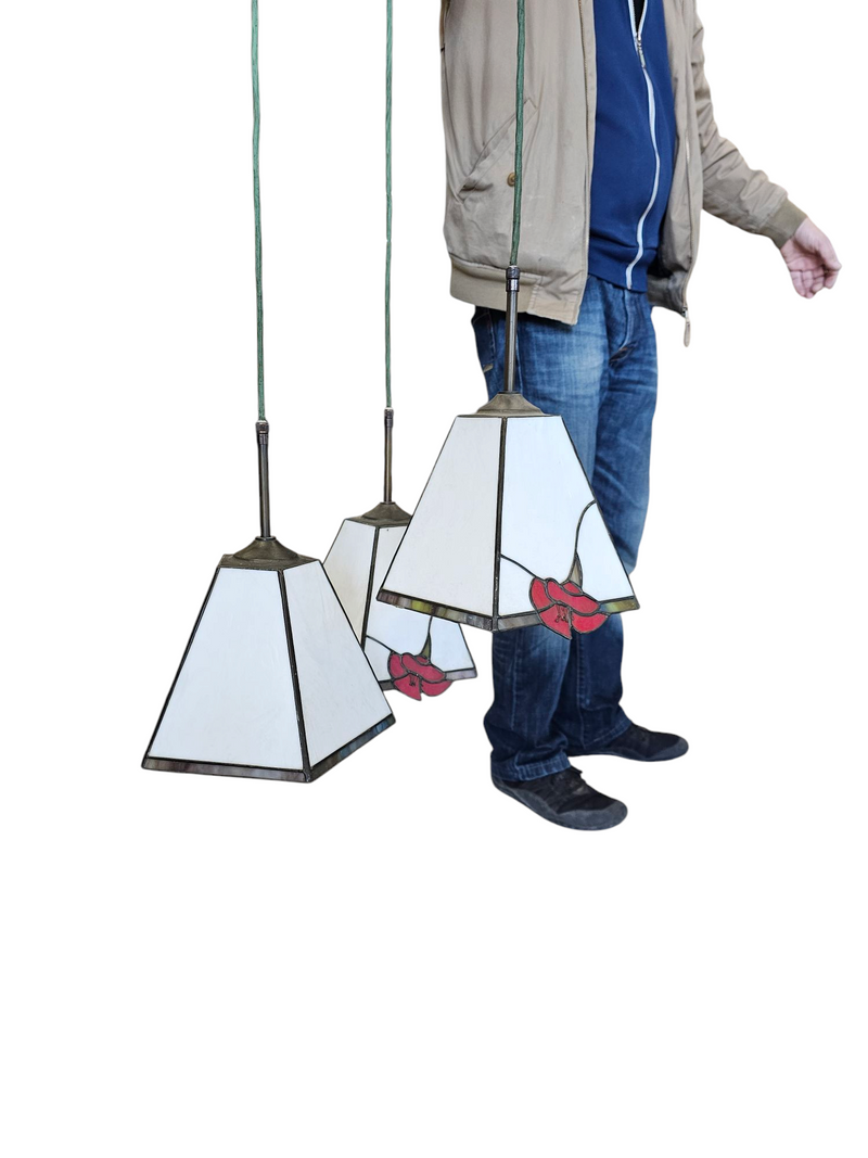 3 light chandelier with glass shades /Art Deco