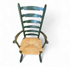 Vintage transparent Green Wooden Arm Chair / Rush Seat / high back Ladder chair
