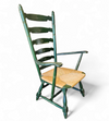Vintage transparent Green Wooden Arm Chair / Rush Seat / high back Ladder chair