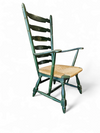Vintage transparent Green Wooden Arm Chair / Rush Seat / high back Ladder chair