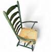 Vintage transparent Green Wooden Arm Chair / Rush Seat / high back Ladder chair