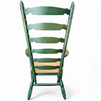 Vintage transparent Green Wooden Arm Chair / Rush Seat / high back Ladder chair