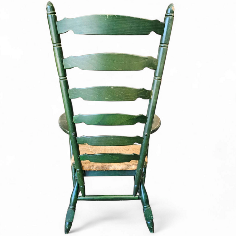 Vintage transparent Green Wooden Arm Chair / Rush Seat / high back Ladder chair