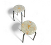 Stools with a decorative top made with sand , seashells, and a starfish embedded in a clear acrylic / 1970s