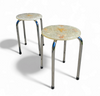 Stools with a decorative top made with sand , seashells, and a starfish embedded in a clear acrylic / 1970s