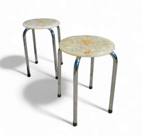 Stools with a decorative top made with sand , seashells, and a starfish embedded in a clear acrylic / 1970s