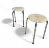 Stools with a decorative top made with sand , seashells, and a starfish embedded in a clear acrylic / 1970s