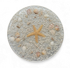 Stools with a decorative top made with sand , seashells, and a starfish embedded in a clear acrylic / 1970s