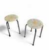 Stools with a decorative top made with sand , seashells, and a starfish embedded in a clear acrylic / 1970s