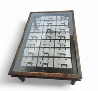 Frenche / brutalist Coffee table / forged / wrought iron / shepherd with dog and his herd 1970s / transparent glass top