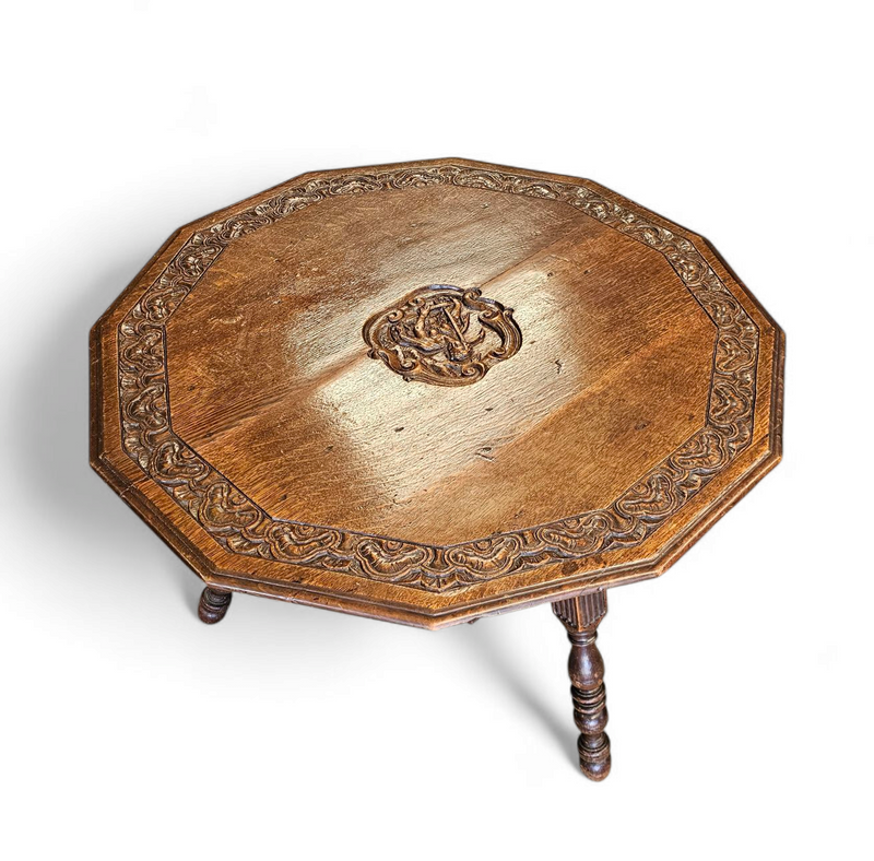 Antique tripot carved folding table / Netherlands / oak /19th century circa 1880.