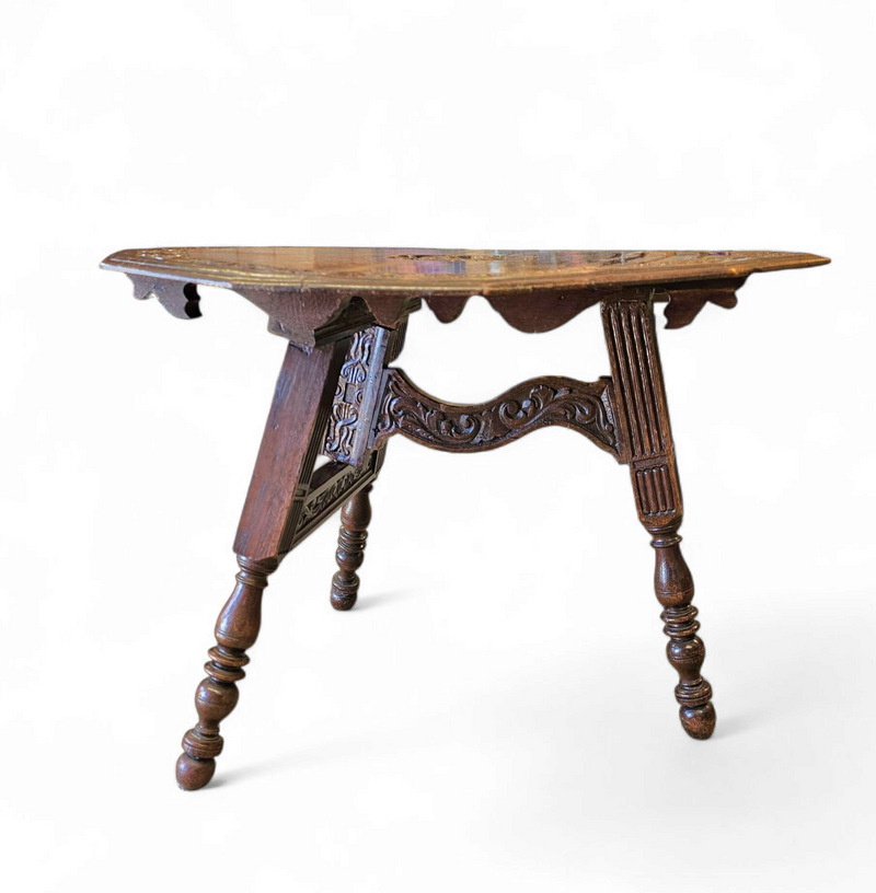 Antique tripot carved folding table / Netherlands / oak /19th century circa 1880.