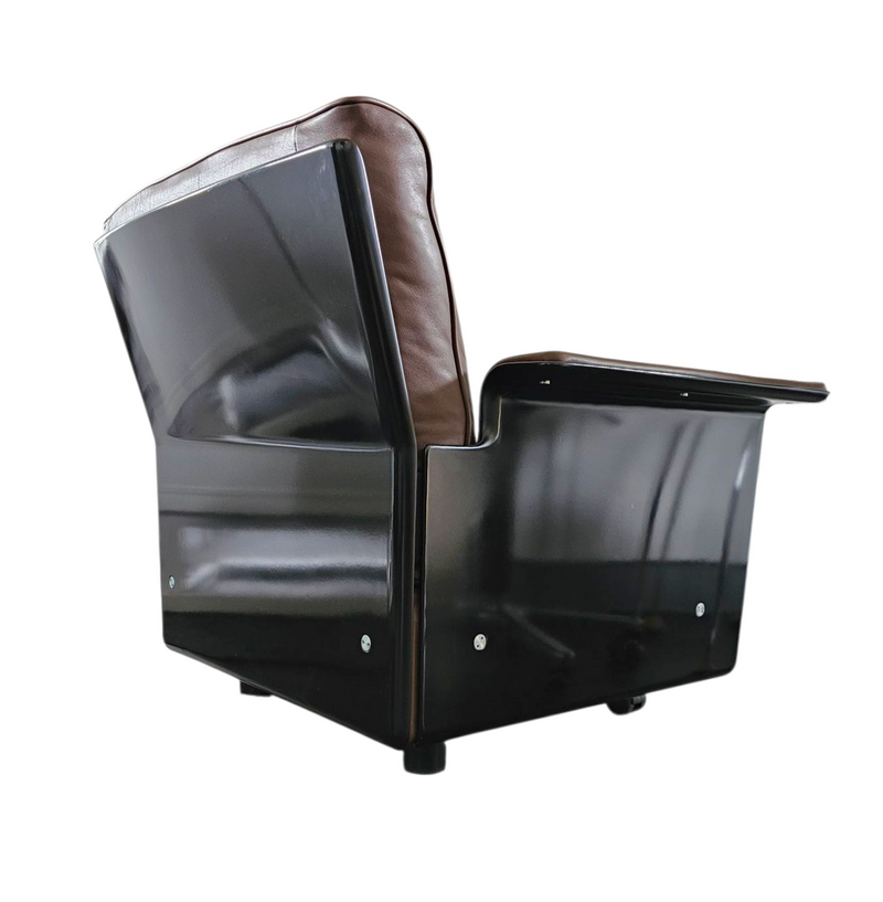 2 x Black Shell & brown Leather 620 Chair Programme Lounge Chair by Dieter Rams for Vitsoe, 1980s