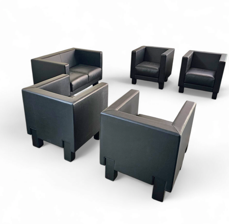 4 x Black Leather Poltrona Frau Moji Armchairs by Shigeru Uchida
1 x Moji two seater
Stunning condition