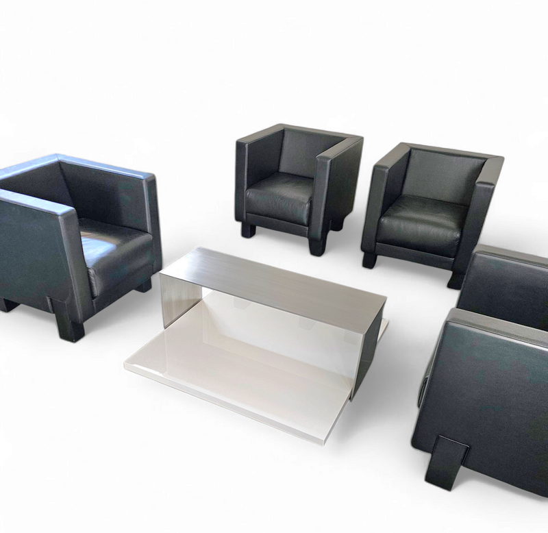 4 x Black Leather Poltrona Frau Moji Armchairs by Shigeru Uchida
1 x Moji two seater
Stunning condition