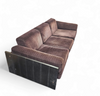 Three / seater sofa with a sturdy wooden frame / cushions in dark brown corduroy / industrial look / 1970s