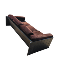 Three / seater sofa with a sturdy wooden frame / cushions in dark brown corduroy / industrial look / 1970s