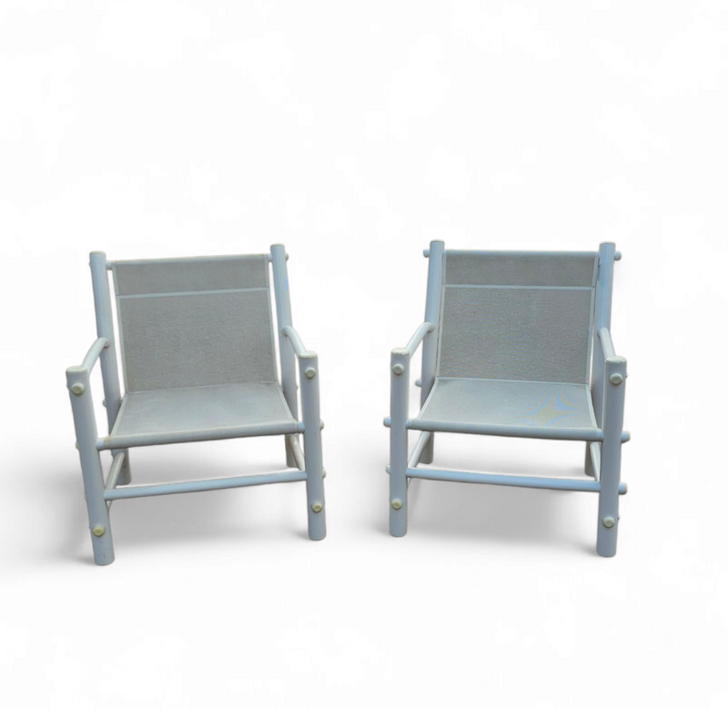 2 x Plastic / pvc pipe / mesh / indoor / outdoor chairs / 1970s
