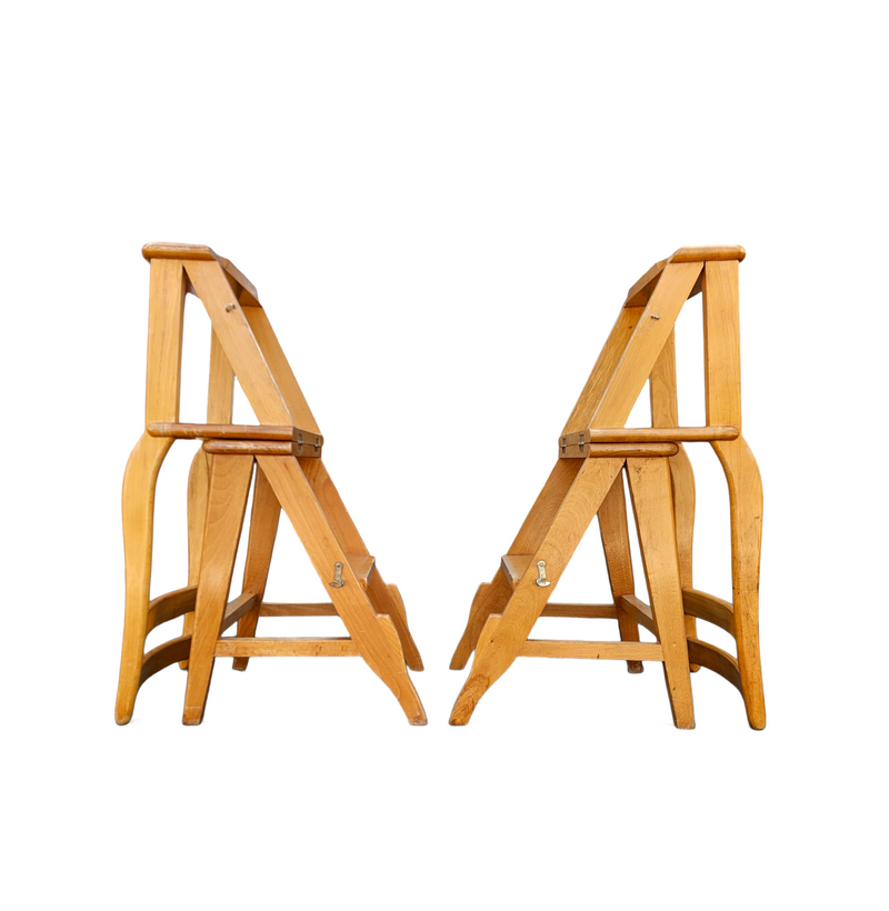 2 x library ladder chair 1950s