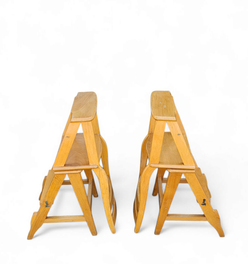 2 x library ladder chair 1950s