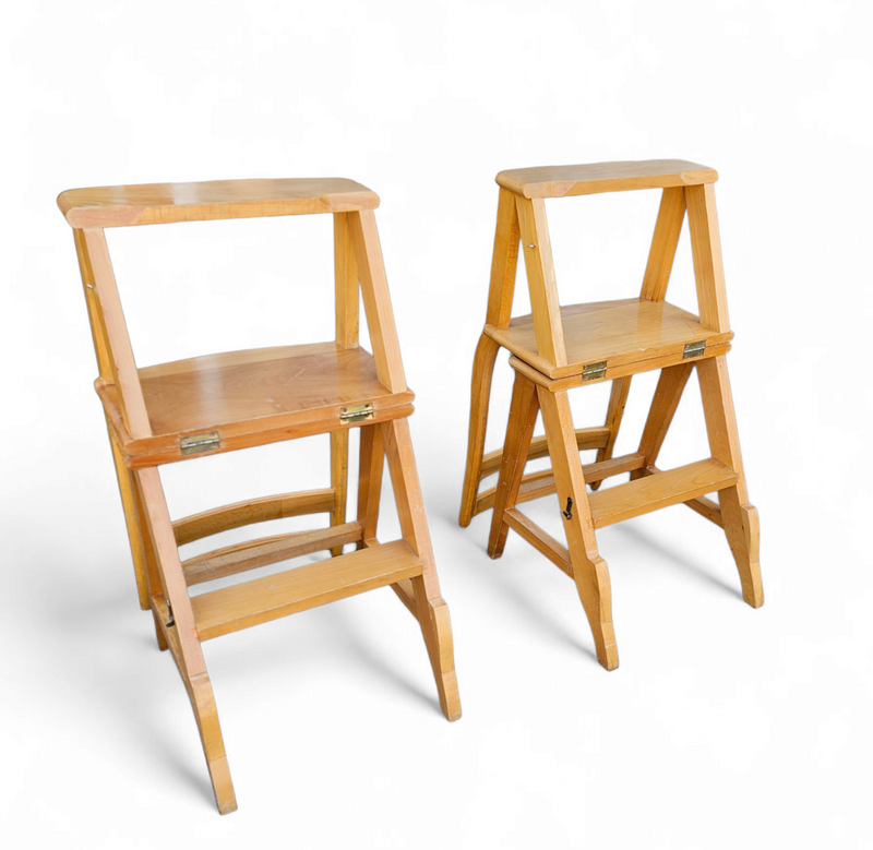 2 x library ladder chair 1950s