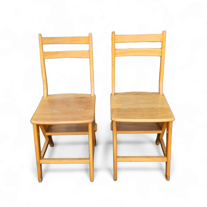 2 x library ladder chair 1950s