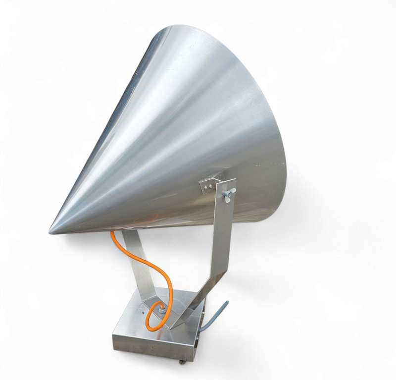 A pair of modern / aluminum / large / conical / industrial style lamps /  designed for ceiling or wall