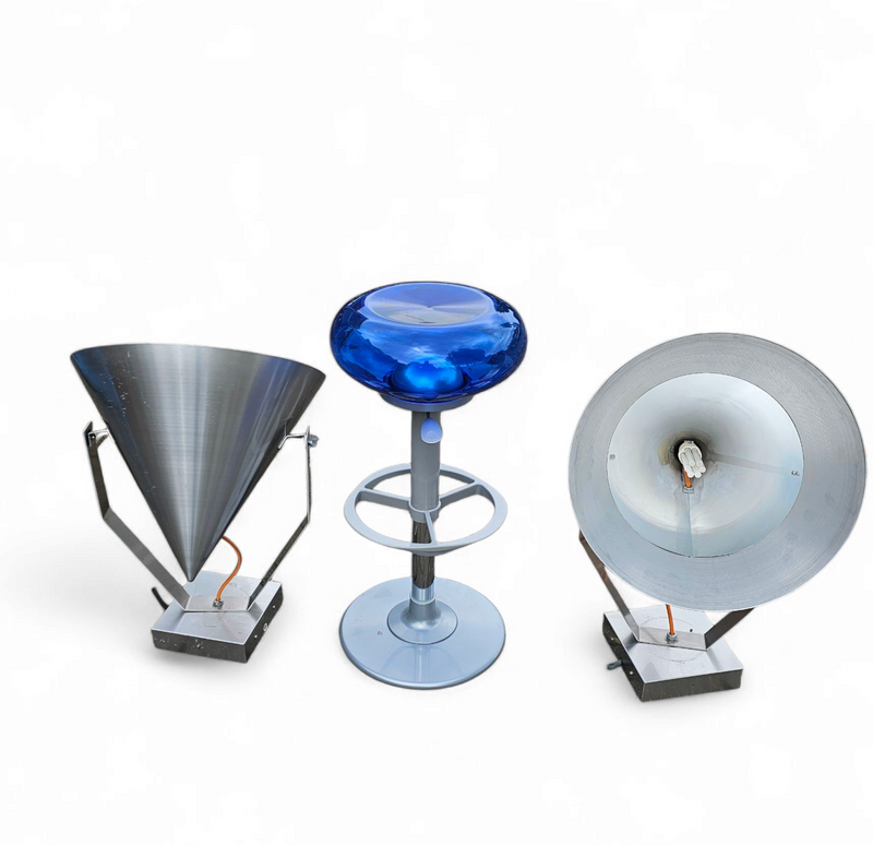A pair of modern / aluminum / large / conical / industrial style lamps /  designed for ceiling or wall