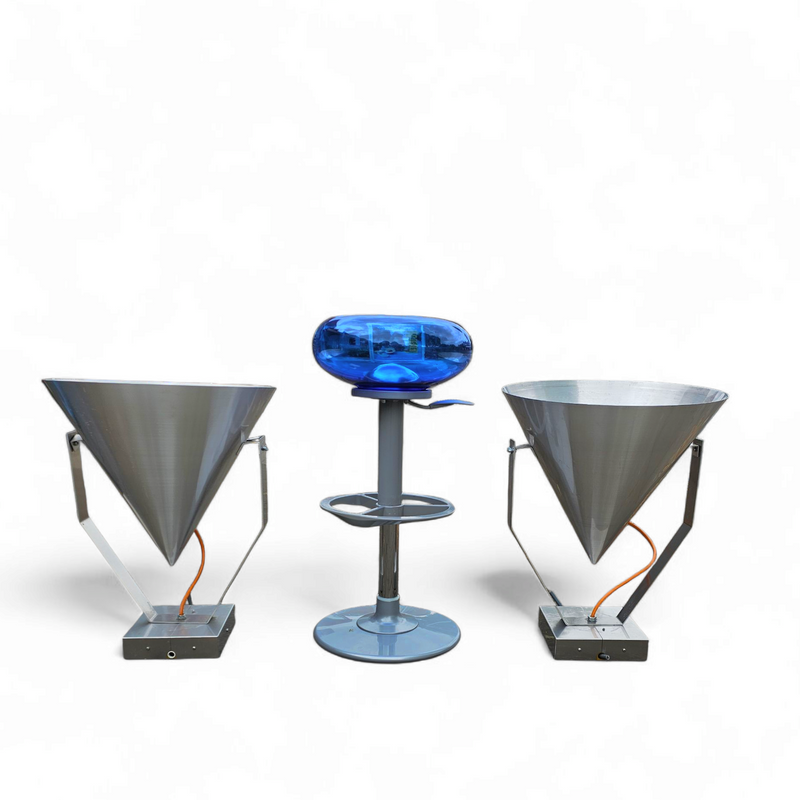 A pair of modern / aluminum / large / conical / industrial style lamps /  designed for ceiling or wall
