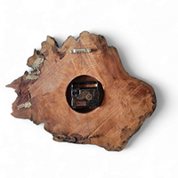 MACYS in box / wood tree slab clock / resin coated dark stained woodgrain sliced segment burled natural grain bark rustic lodge brass 1980s
