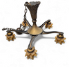 5 arms Art Deco / Art Nouveau / brass hanging lamp / Hand blown floral shades