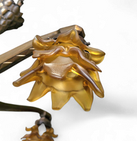 5 arms Art Deco / Art Nouveau / brass hanging lamp / Hand blown floral shades