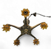 5 arms Art Deco / Art Nouveau / brass hanging lamp / Hand blown floral shades