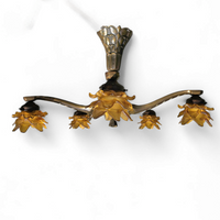 5 arms Art Deco / Art Nouveau / brass hanging lamp / Hand blown floral shades