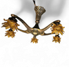 5 arms Art Deco / Art Nouveau / brass hanging lamp / Hand blown floral shades
