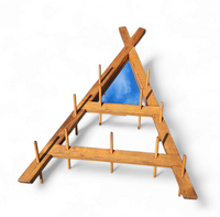 Wooden wall coat rack / triangular shape / triangle mirror at the top / 1960s
