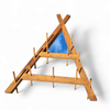 Wooden wall coat rack / triangular shape / triangle mirror at the top / 1960s