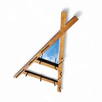Wooden wall coat rack / triangular shape / triangle mirror at the top / 1960s