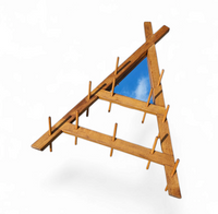 Wooden wall coat rack / triangular shape / triangle mirror at the top / 1960s